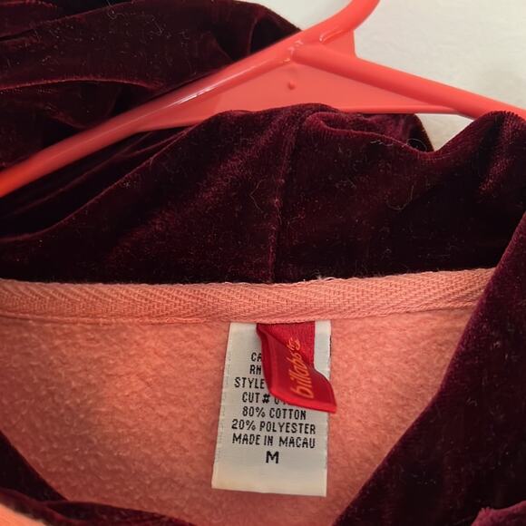 Y2K billabong salmon and burgundy velour hoodie cotton blend size M vintage - Picture 4 of 8